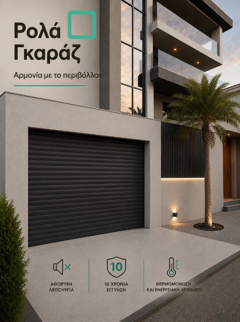 Μοντέρνα ρολά γκαράζ Neo-Q σε σύγχρονη κατοικία — αθόρυβη λειτουργία, 10 χρόνια εγγύηση και θερμομόνωση